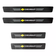 Zócalos Protector Puerta Auto Fibra Carbono Logo Chevrolet