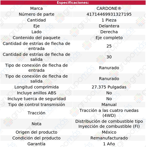 1 Flecha Homocintica Delantera Der Gl 4wd 85 Al 89 Reman Foto 4