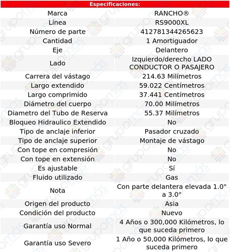 1 Amortiguador Izq/der Del 59.022 Cm Rs9000xl Comanche 86-92 Foto 3