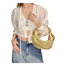 Bolso De Mano Dorado Lujo Para Mujer Tejido A Mano De Cuerda