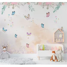 Papel De Parede Infantil Tema Jardim Floral Borboletas Pp642