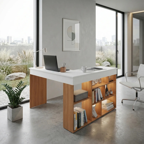 Mesa De Escritório Em L 8 Nichos Montecello Yescasa Wt