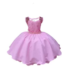 Vestido Infantil Rosa Chiclete Renda Cinto Pérolas Princesas