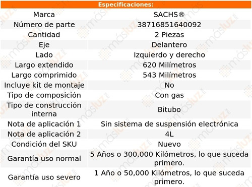 Set 2 Amortiguadores Del Sachs Q7 Awd V8 4.2l 07 Al 15 Foto 2