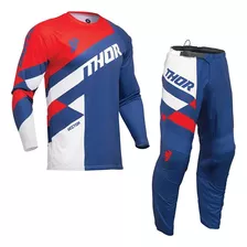 Calça Camisa Thor Sector 24 Checker Azul Vermelho Motocross