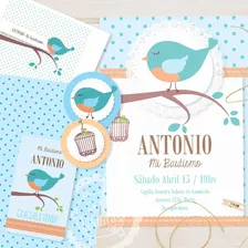 Kit Imprimible Textos Editables Pajaritos Varón Bautismos!