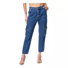 Calça Feminina Jeans Mom Cargo Sawary 