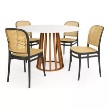 Mesa Jantar Talia Branca Amadeirada 120cm + 4 Cadeiras Roma