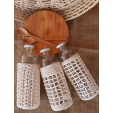 Botella De Vidrio Con Funda Crochet Decoración Mesas Bonitas