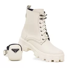 Bota Tratorada Estilo Prada Off White Blogueira Feminina