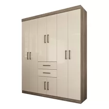 Guarda Roupa Casal Verona 8 Portas 2 Gavetas Santos Andira Cor Castanho Com Off White