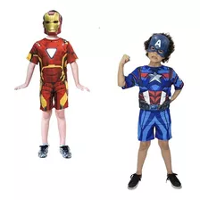 Fantasia Capitão America E Homem Ferro Infantil Kit 2 Peças