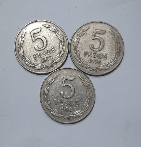Moneda Chilena De 5 Pesos Años 1977 - 1978 - 1980