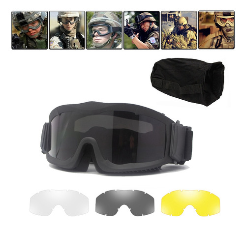 Gafas Tácticas Goggle Militares Con 3 Lentes