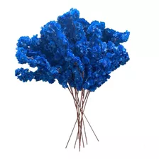 10 Galhos De Flor De Cerejeira Azul Artificial Premium Cheia