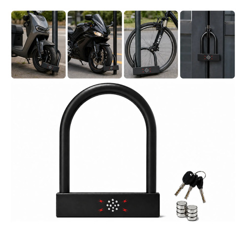Cadeado Para Bicicleta Moto Trava Tranca Com Alarme Sonoro Preto