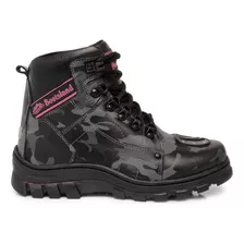 Bota Camuflada Feminina Bootsland Motociclista Linda Couro!