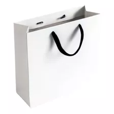 Bolsa Cart. Blanca - 22x22x08 Cm - Manija Negra - Pack 10