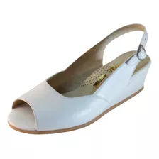 Sandalia Dama, Cuero Blanco, Enfermería, Suela De Goma