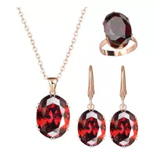 Conjunto Joyas Cristal Rojo Elegante Regalo Mujer Mamá