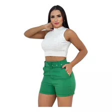 Shorts Feminino Alfaiataria Social Com Cinto Zíper E Bolsos