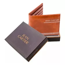 Billetera Hombre Jean Cartier Tarjetero Cuero Ecologico Color Marrón Oscuro