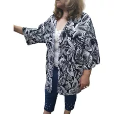 Kimono Estampado De Lino, Talle Unico Oversize