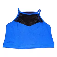 Top Azul Con Microtul Negro 