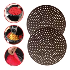 Kit 2 Tapete De Silicone Fritadeira Airfryer Antiaderente Cor Cinza Redondo 28cm