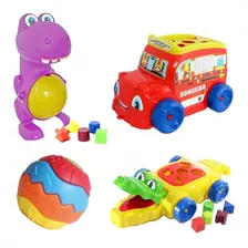 Brinquedos Educativos Infantil Dino+carro+bola+crocodilo