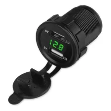 Carregador Veicular Embutir 12v Voltimetro Digital Usb Duplo