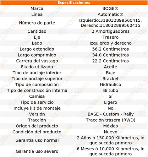 2- Amortiguadores Hidrulicos Traseros Nova V8 5.0l 79 Boge Foto 2