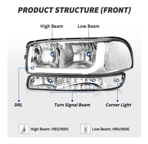 Led Drl Headlights + Bumper Lamp For 99-06 Gmc Sierra Pic S4 Foto 2