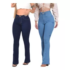 Kit Com 2 Calças Flare Jeans Modeladora Cintura Alta