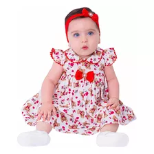 Roupa De Bebe Vestido Menina Infantil Com Tiara 100% Algodão