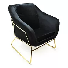 Silla Moderna Velvet Negra Estructura Dorada Sala Recibidor