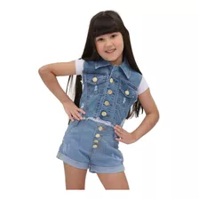 Colete Jeans Infantil Cropped Menina Detalhe Desfiado Luxo