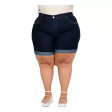 Shorts Meia Coxa Jeans Feminino Plus Size Malev Com Elastano