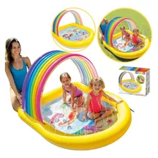 Piscina Infantil Inflavel C/ Cobertura Arco Iris Jatos Banho