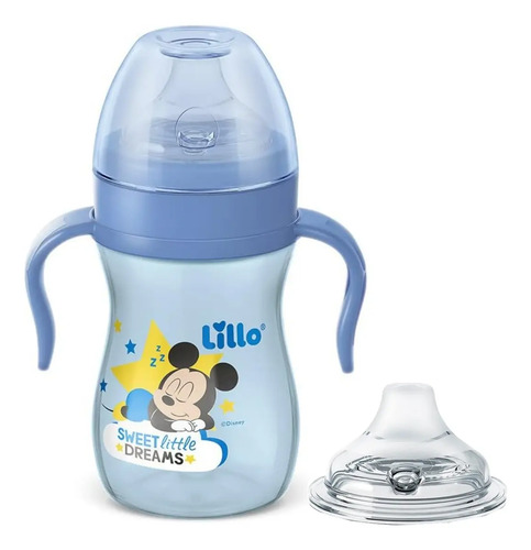 Copo Antivazamento Lillo Evolution 240ml Azul Mickey Bico Silicone +6m