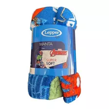 Manta Lepper Fleece De Sofá Cor Azul, Verde, Vermelho E Amarelo Com Design Vingadores De 1.5m X 1.25m