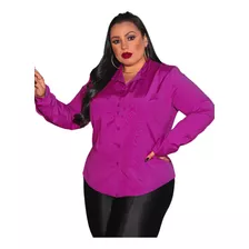 Camisa Feminina Social Plus Size Manga Longa