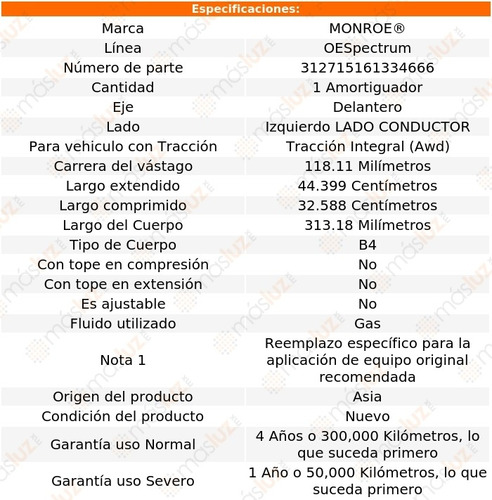 (1) Amortiguador Oespectrum Gas Conductor Del Fx50 Awd 09/13 Foto 3