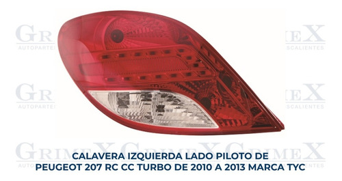 Calavera Peugeot 207 Rc Cc Turbo 2010-2011-2012-2013 Tyc Ore Foto 2