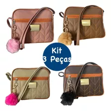 Bolsas Transversal Pompom Revenda Feminina Kit 3 Peças 