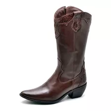 Bota Feminina Montaria Texana Cano Alto Salto Baixo Couro