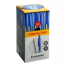 Caneta Compactor Economic Azul - Cx C/ 50 Exterior Transparente