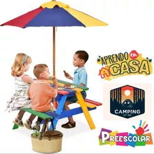 Mesa De Picnic En Madera De Abeto Multicolor Para Niños