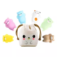 6 Squishy Mochi Gatitos Dormidos + Bolsita Kawaii