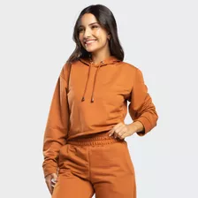 Blusa Croped Casaco Manga Longa Moletinho Capuz Frio Inverno